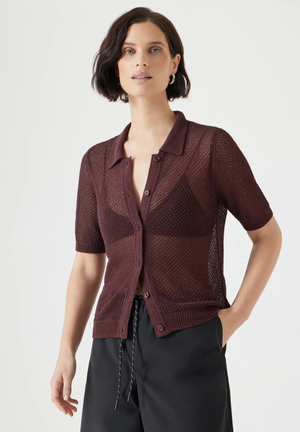 hush Tops & T-Shirts|Jumpers & Cardigans|Soft Mesh Knitted Top Fudge Brown