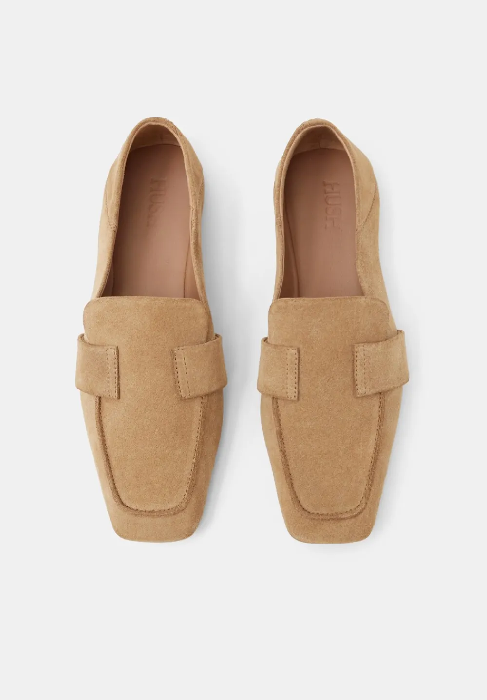 hush Flats|Sora Square-Toe Suede Loafers Beige