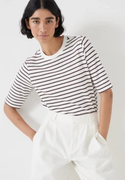 hush Tops & T-Shirts|Sora Striped Relaxed T-Shirt Off White / Raisin Brown