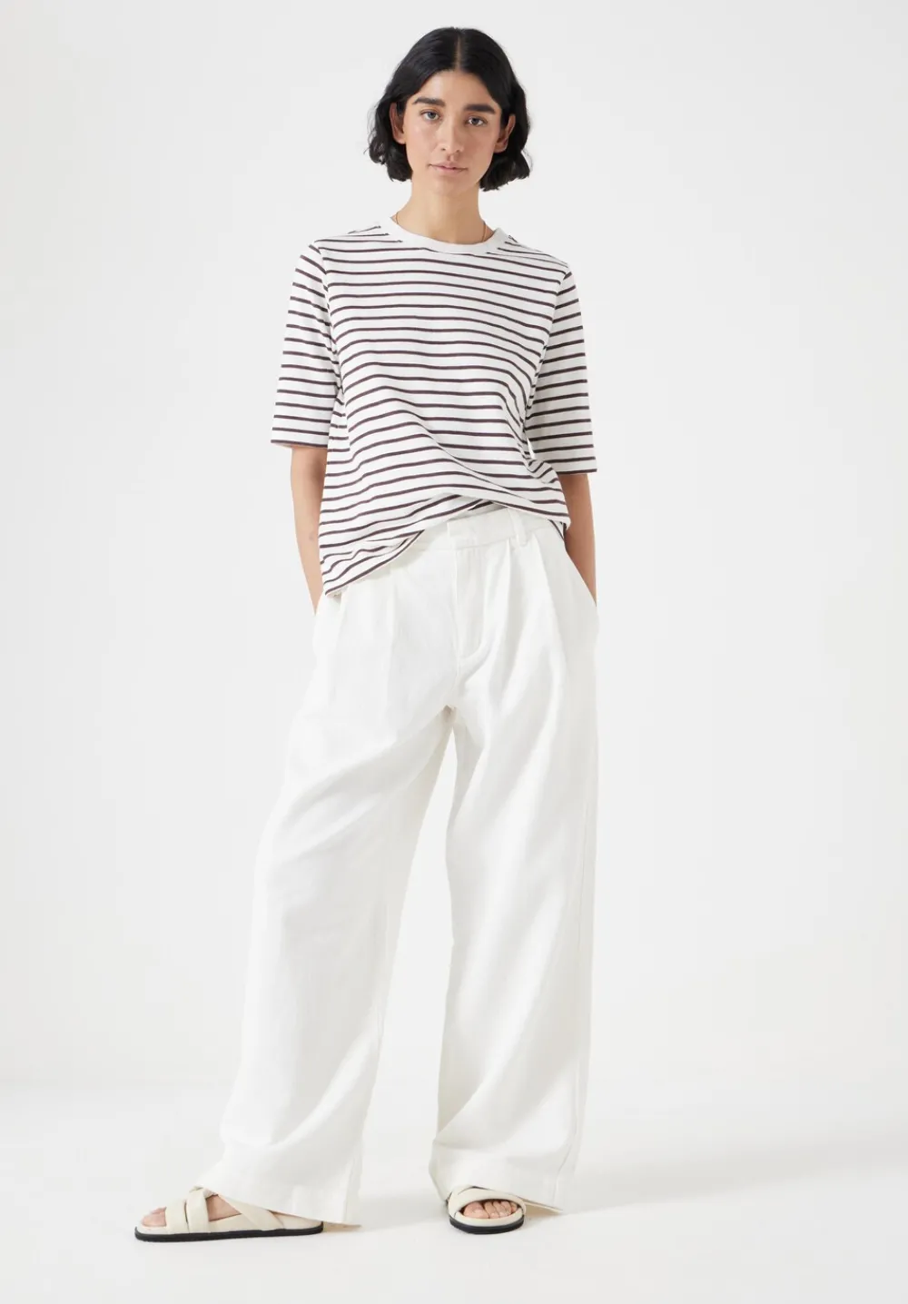 hush Tops & T-Shirts|Sora Striped Relaxed T-Shirt Off White / Raisin Brown