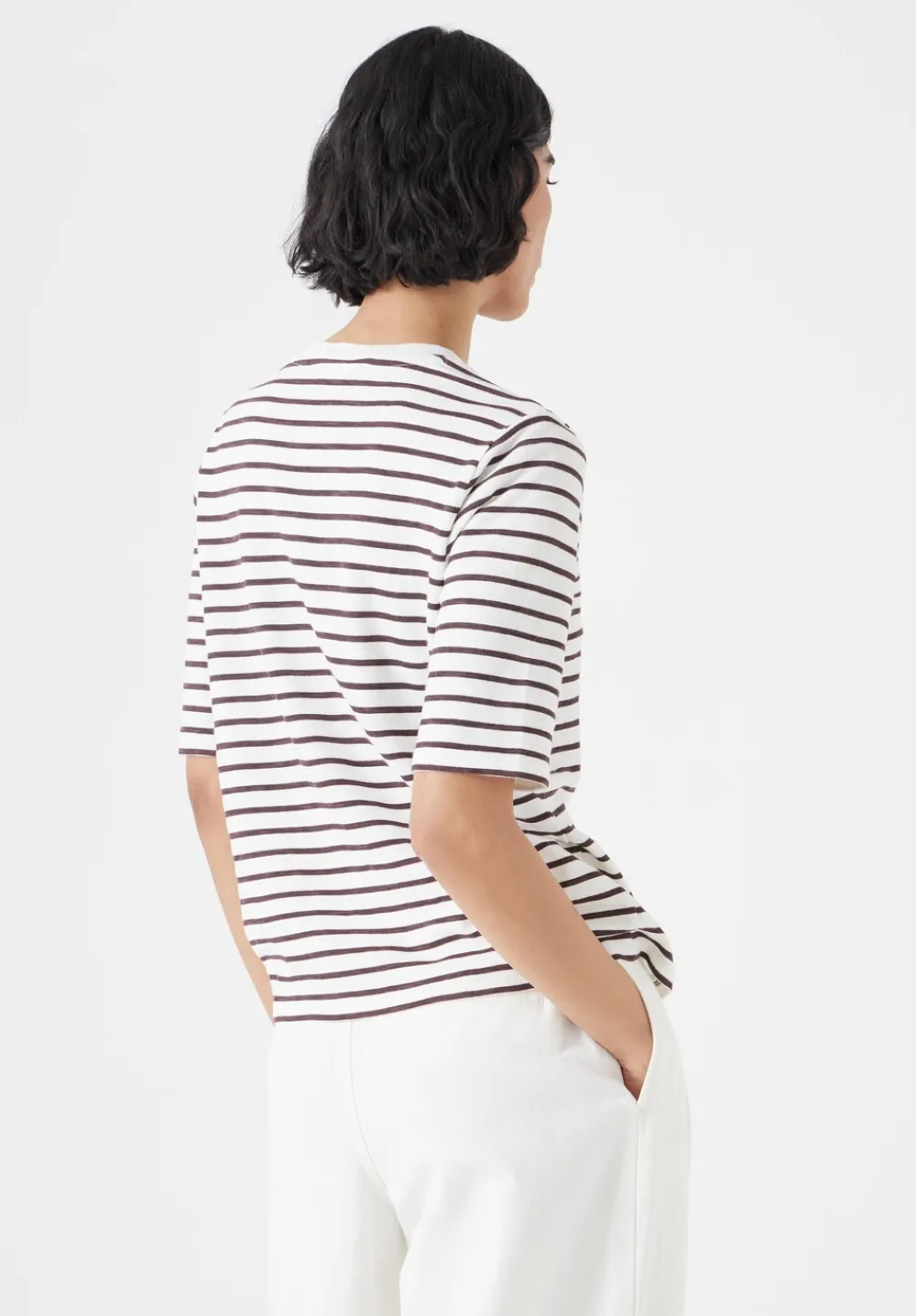 hush Tops & T-Shirts|Sora Striped Relaxed T-Shirt Off White / Raisin Brown