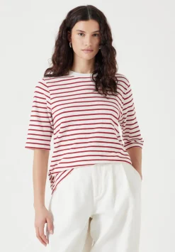 hush Tops & T-Shirts|Sora Striped Relaxed T-Shirt Off White / Bright Red