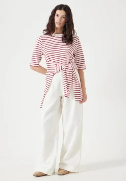 hush Tops & T-Shirts|Sora Striped Relaxed T-Shirt Off White / Bright Red