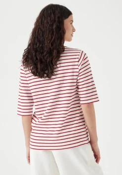 hush Tops & T-Shirts|Sora Striped Relaxed T-Shirt Off White / Bright Red