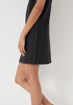 hush Dresses|Square Neck Linen Blend Mini Dress Washed Black