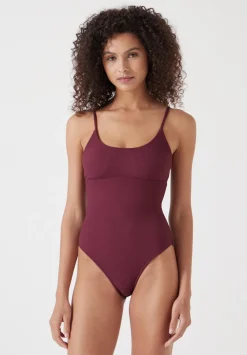 hush Swimwear & Beachwear|Square Neck Texture Swimsuit Burgundy Red