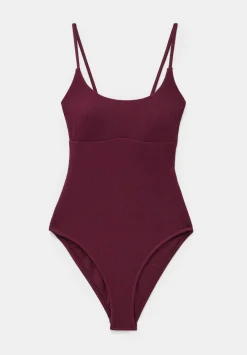 hush Swimwear & Beachwear|Square Neck Texture Swimsuit Burgundy Red