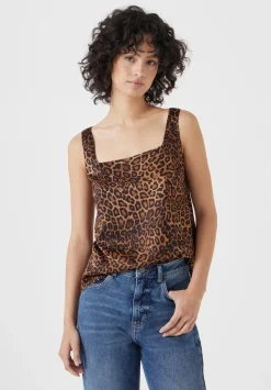 hush Tops & T-Shirts|Jeans|Square Neckline Tank Top Brown Leopard Print