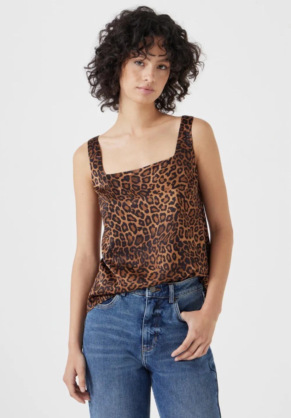 hush Tops & T-Shirts|Jeans|Square Neckline Tank Top Brown Leopard Print