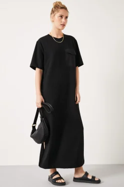 hush Dresses|Steph Midi T-shirt Dress Black