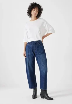 hush Jeans|Stripe Barrel Leg Jeans Dark Blue Wash