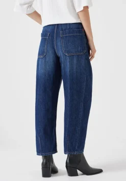 hush Jeans|Stripe Barrel Leg Jeans Dark Blue Wash