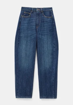 hush Jeans|Stripe Barrel Leg Jeans Dark Blue Wash