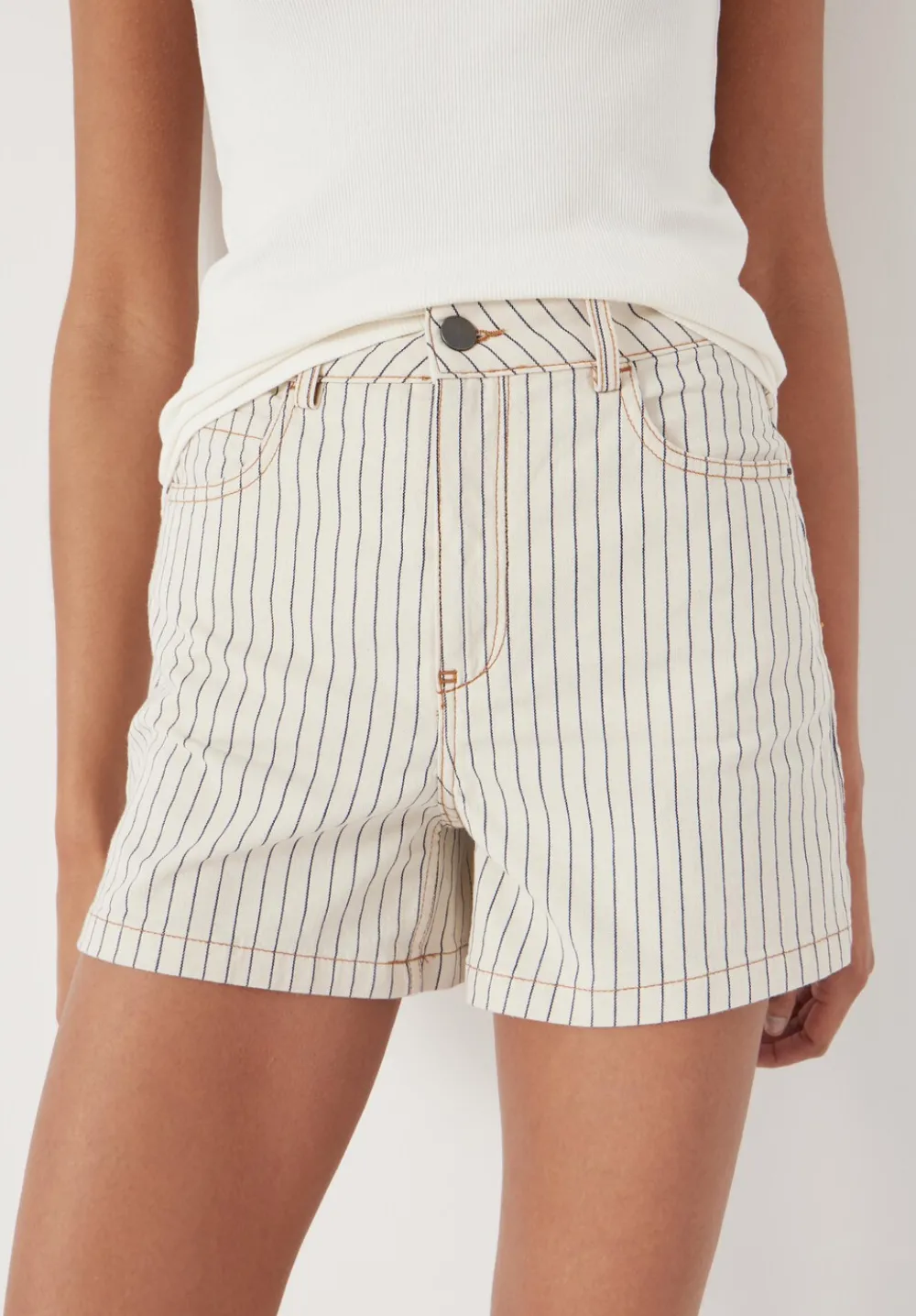 hush Shorts|Stripe Denim Shorts Ecru Black Stripe