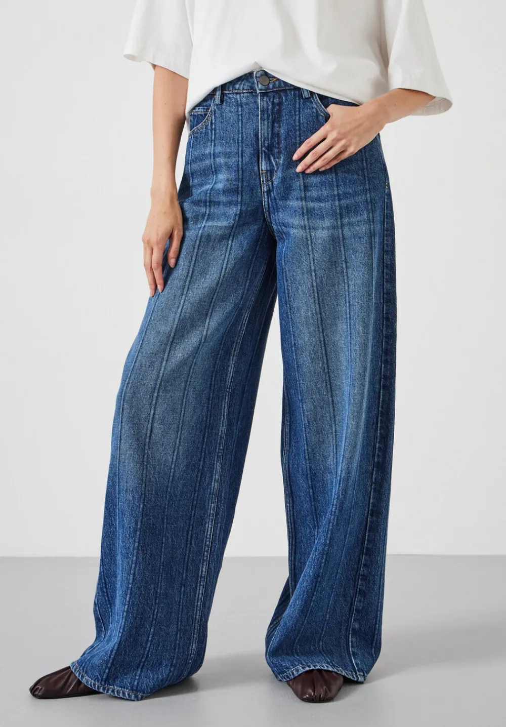hush Jeans|Stripe Wide Leg Jean Mid Blue Authentic
