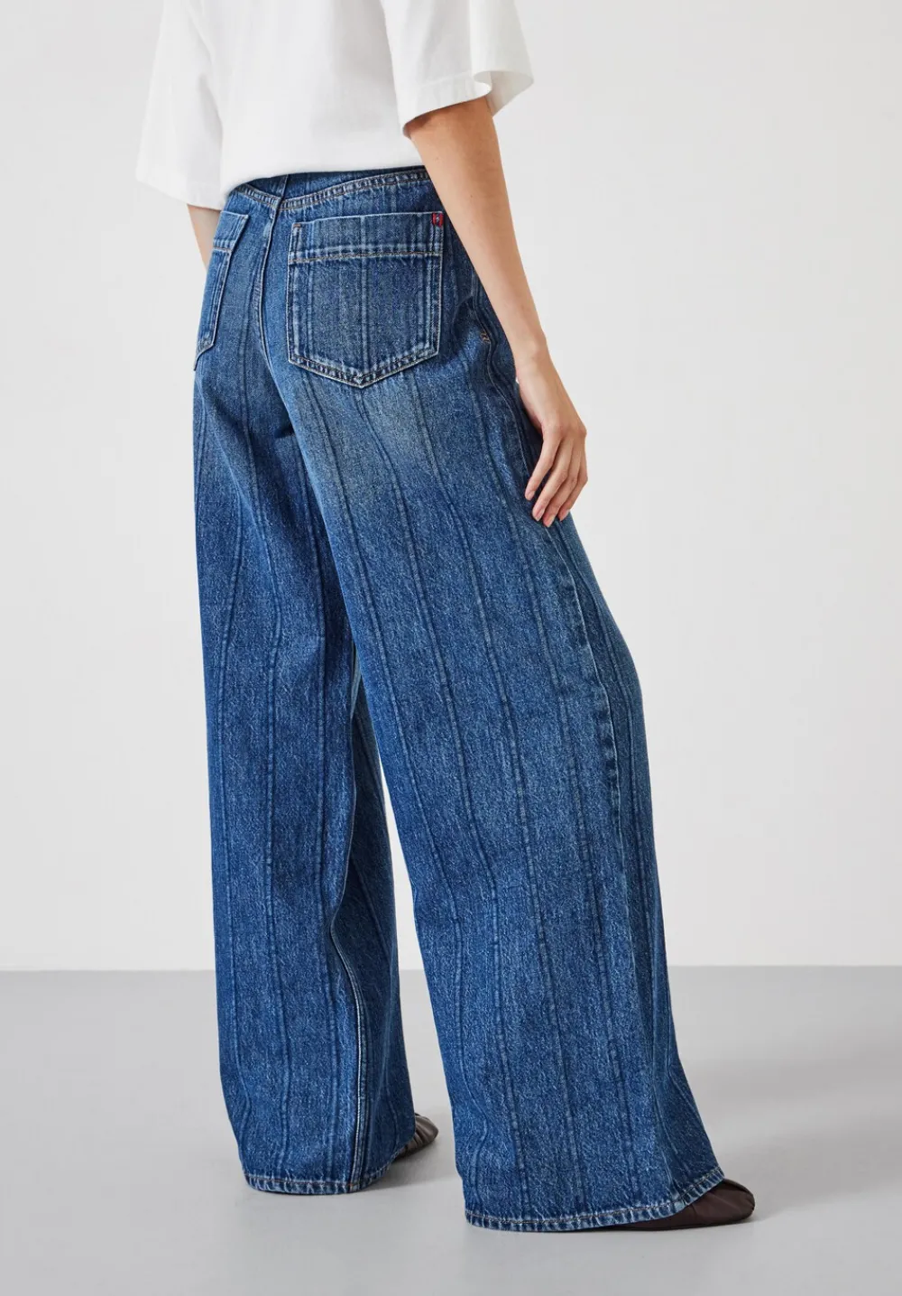 hush Jeans|Stripe Wide Leg Jean Mid Blue Authentic