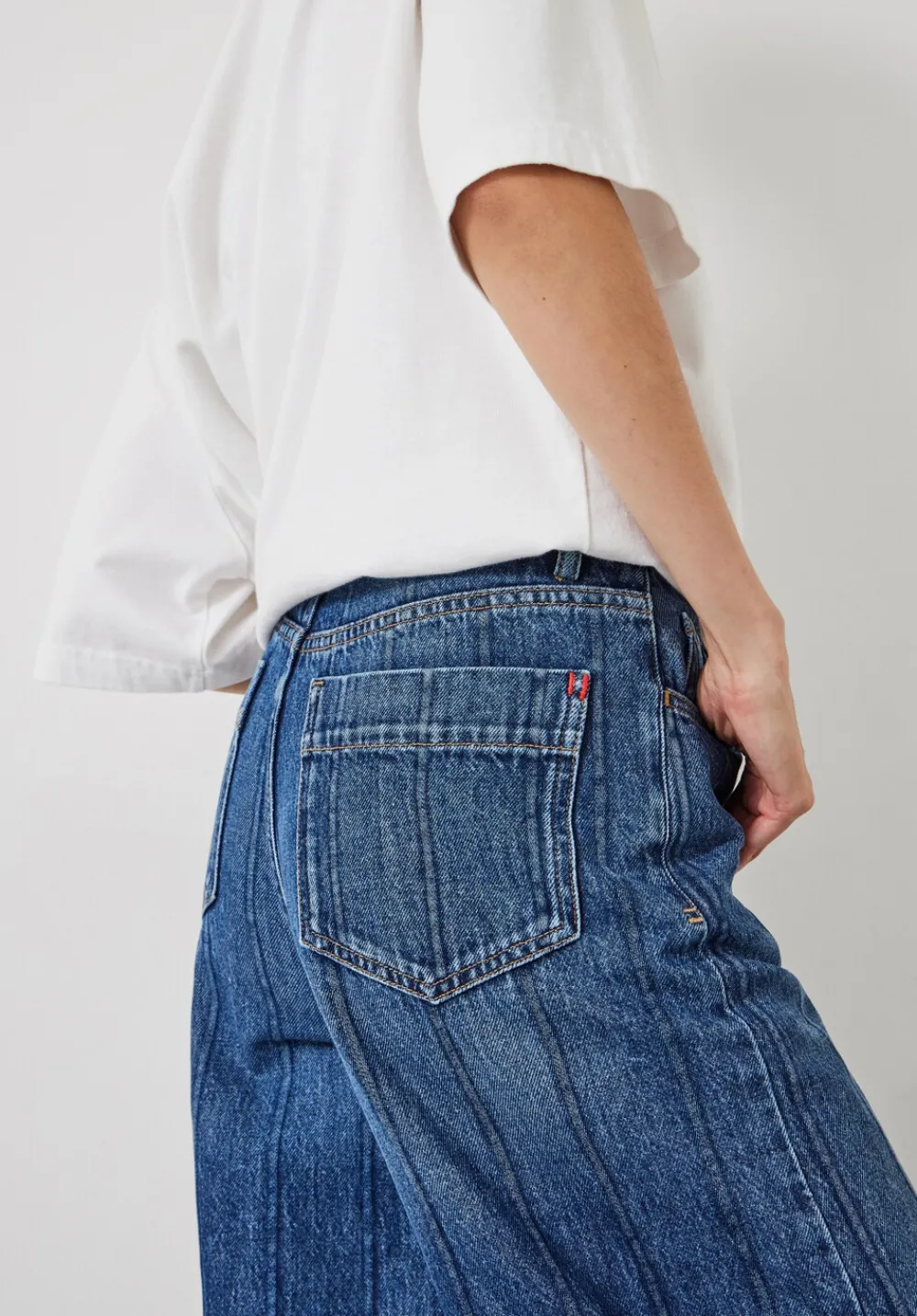 hush Jeans|Stripe Wide Leg Jean Mid Blue Authentic