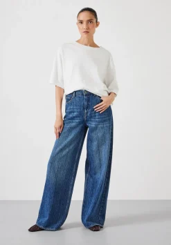 hush Jeans|Stripe Wide Leg Jean Mid Blue Authentic