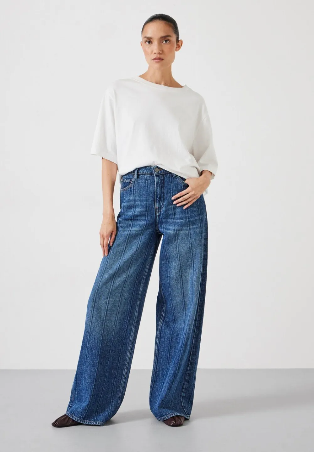 hush Jeans|Stripe Wide Leg Jean Mid Blue Authentic