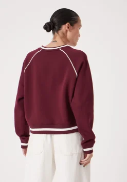 hush Sweatshirts & Hoodies|Striped Rib Raglan Sweatshirt Wine Red