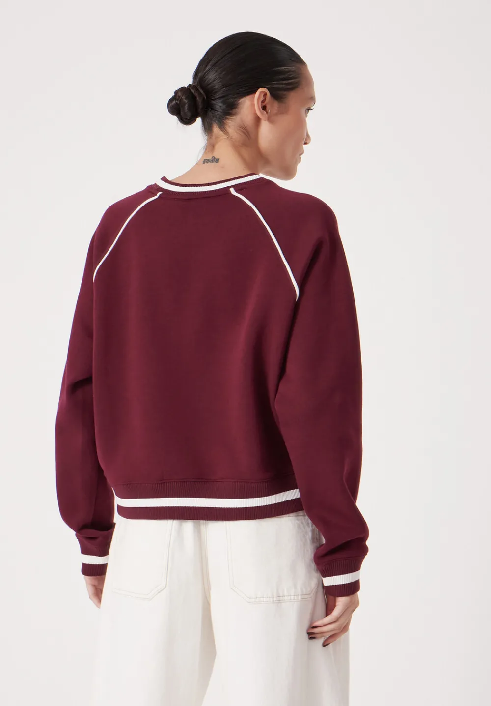 hush Sweatshirts & Hoodies|Striped Rib Raglan Sweatshirt Wine Red