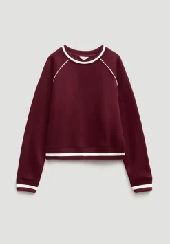 hush Sweatshirts & Hoodies|Striped Rib Raglan Sweatshirt Wine Red