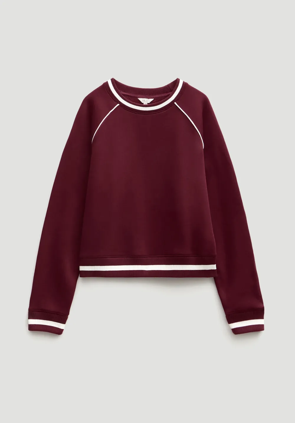 hush Sweatshirts & Hoodies|Striped Rib Raglan Sweatshirt Wine Red