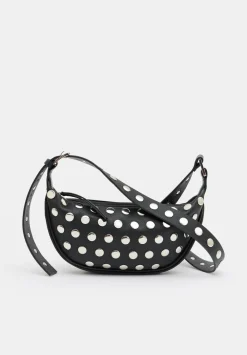 hush Bags|Studded Rory Crescent Leather Crossbody Bag Black