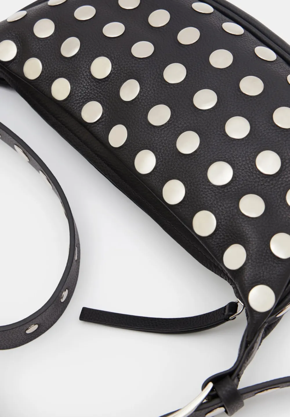 hush Bags|Studded Rory Crescent Leather Crossbody Bag Black