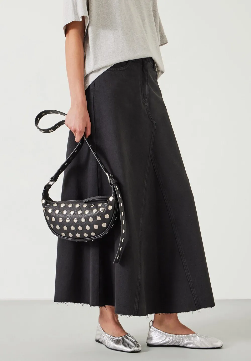 hush Bags|Studded Rory Crescent Leather Crossbody Bag Black