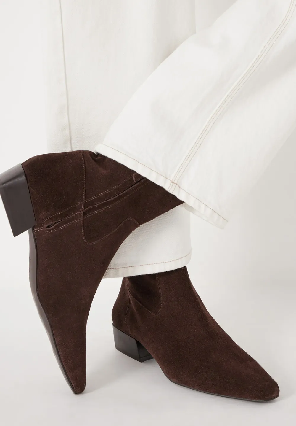 hush Heels|Boots|Suede Square-Toe Boots Dark Brown