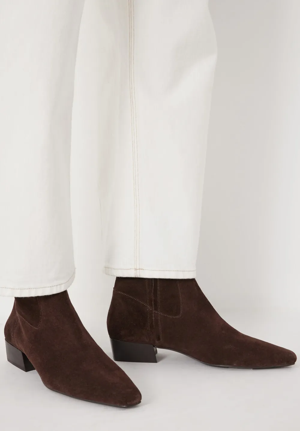hush Heels|Boots|Suede Square-Toe Boots Dark Brown