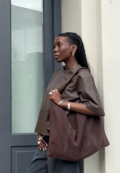 hush Bags|Suede Tote Bag Chocolate brown