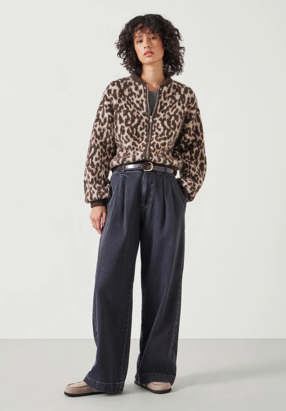 hush Jumpers & Cardigans|Susie Brushed Animal Bomber Jacket Chocolate Brown Mix