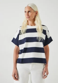 hush Tops & T-Shirts|Sutton Stripe Boxy T-Shirt White