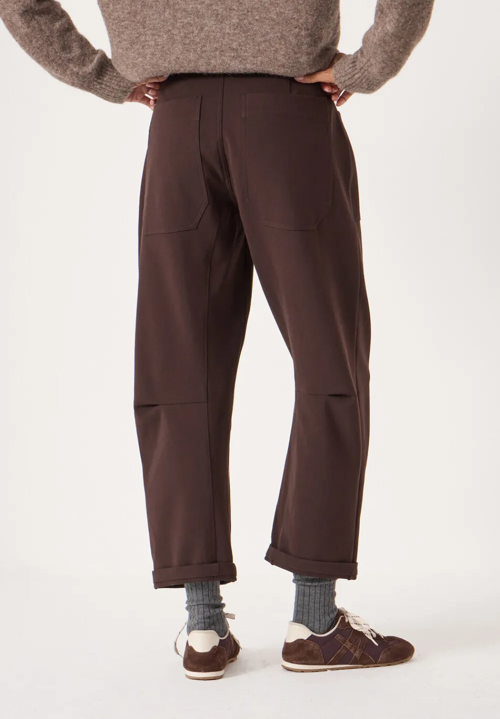 hush Trousers|Tailored Cordi Barrel Leg Trousers Dark Brown