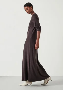 hush Dresses|Talen Long Sleeved Knitted Maxi Dress Chocolate brown