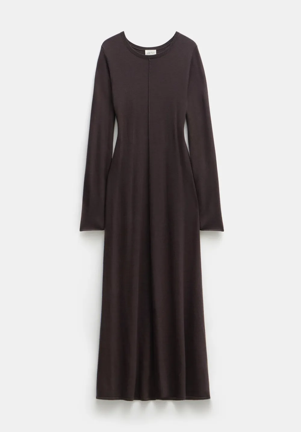 hush Dresses|Talen Long Sleeved Knitted Maxi Dress Chocolate brown