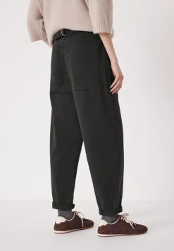 hush Trousers|Tapered Leg Casual Trousers Washed Black