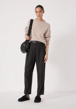 hush Trousers|Tapered Leg Wool Blend Trousers Black