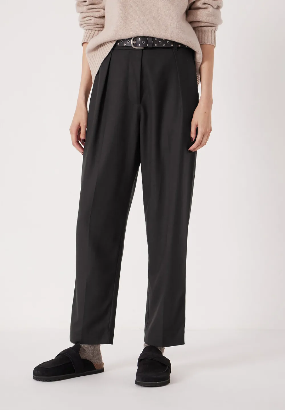 hush Trousers|Tapered Leg Wool Blend Trousers Black