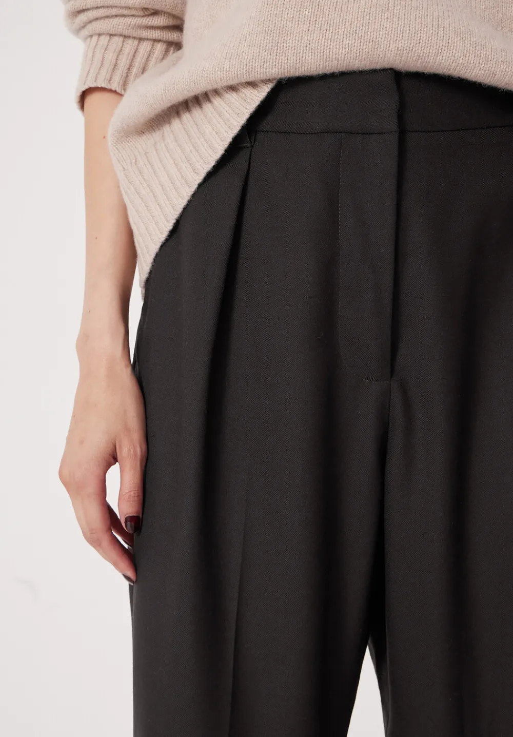 hush Trousers|Tapered Leg Wool Blend Trousers Black