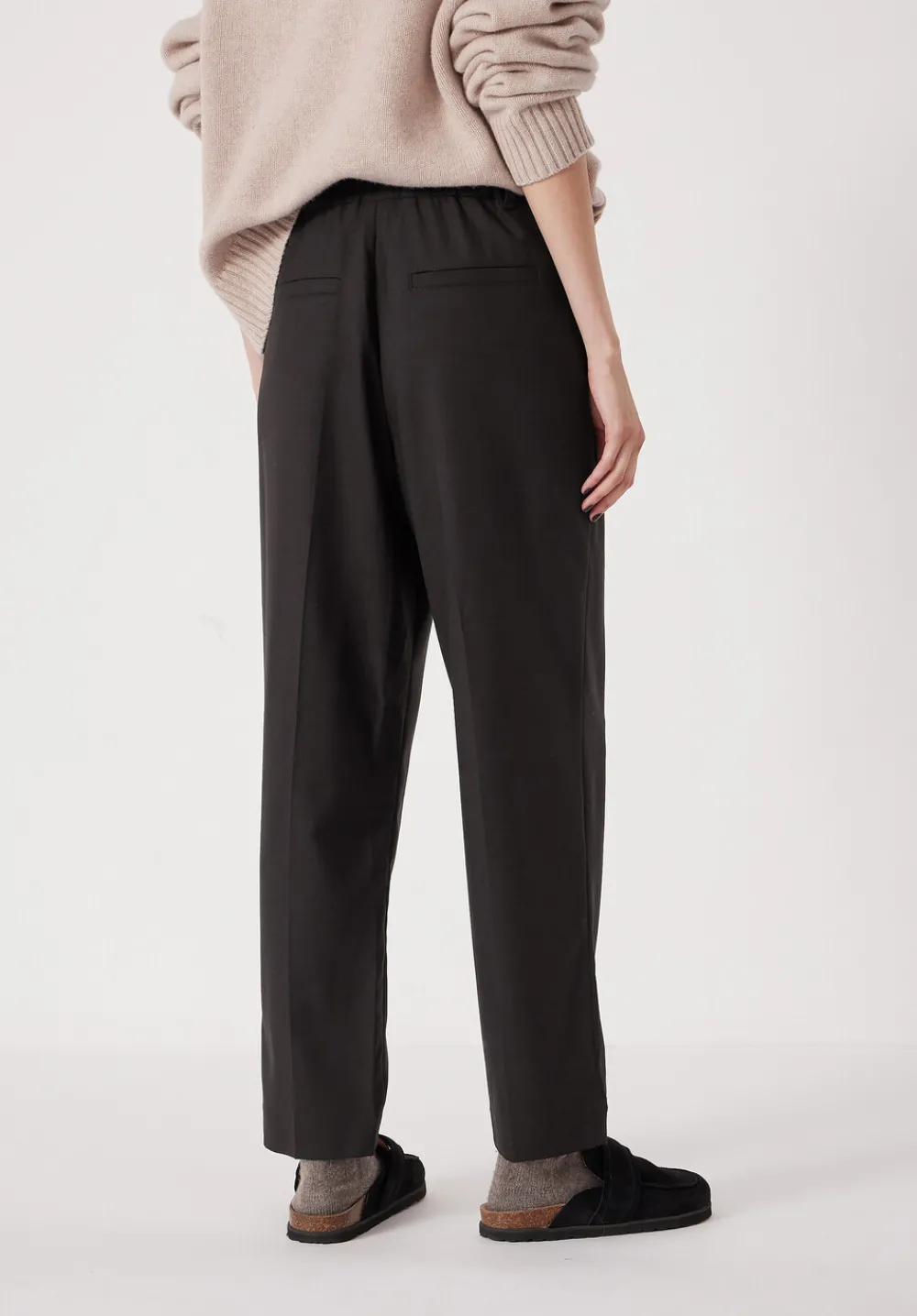 hush Trousers|Tapered Leg Wool Blend Trousers Black