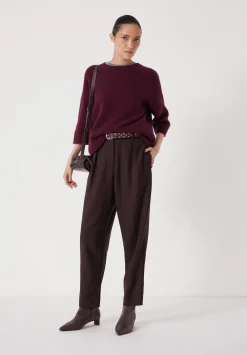 hush Trousers|Tapered Leg Wool Blend Trousers Burgundy Purple