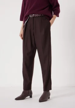 hush Trousers|Tapered Leg Wool Blend Trousers Burgundy Purple