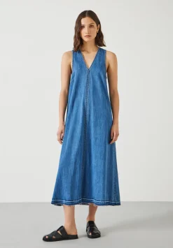 hush Dresses|Tatum Denim Maxi Dress Mid Authentic Wash Denim