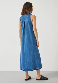 hush Dresses|Tatum Denim Maxi Dress Mid Authentic Wash Denim