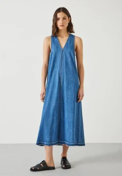 hush Dresses|Tatum Denim Maxi Dress Mid Authentic Wash Denim
