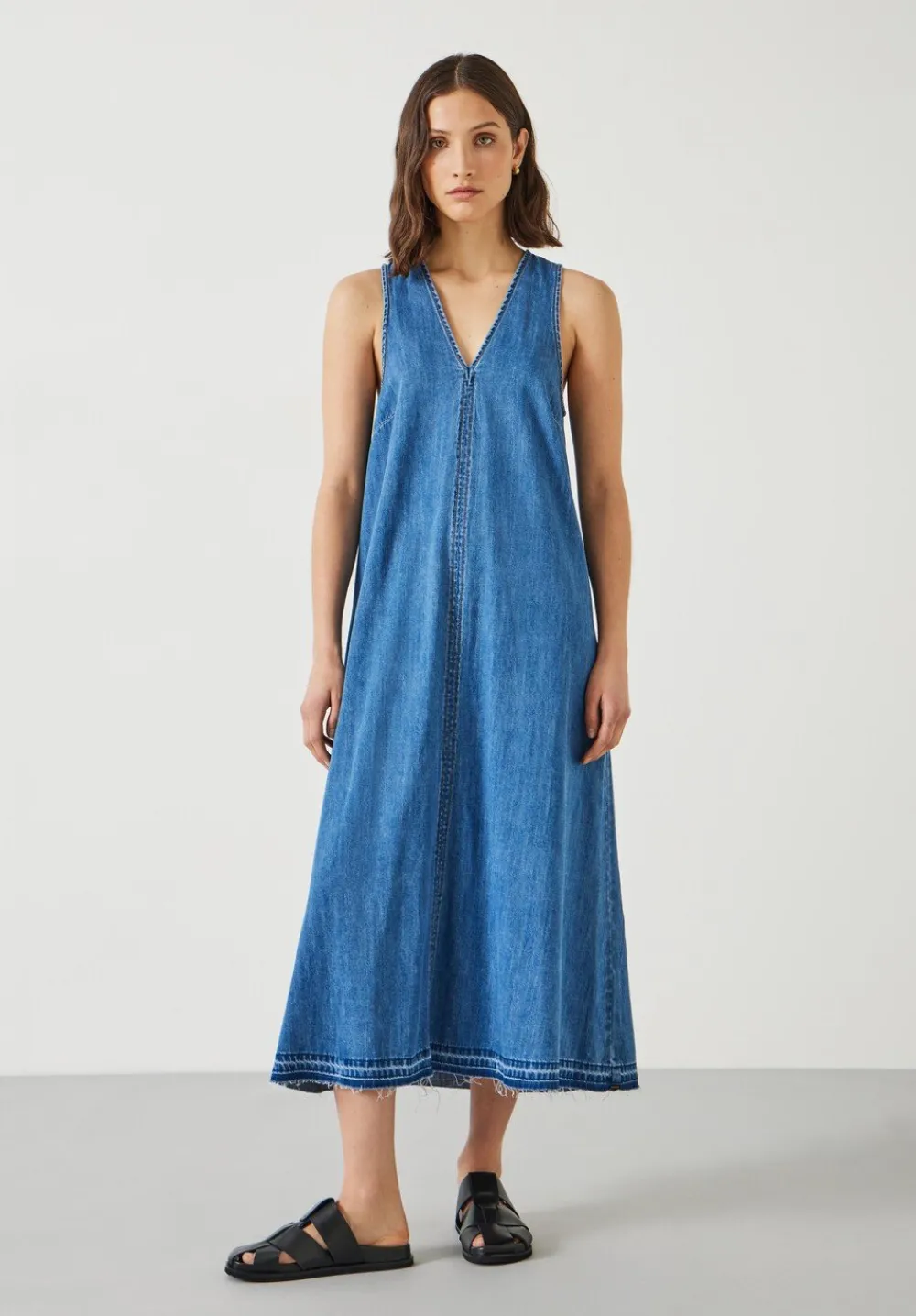 hush Dresses|Tatum Denim Maxi Dress Mid Authentic Wash Denim