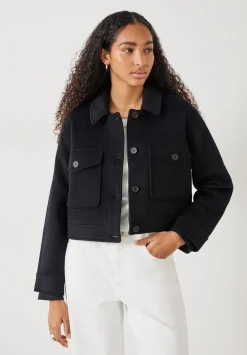 hush Jackets & Coats|Taylah Relaxed Cropped Wool Jacket Black